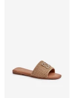 Ploché Dámské Žabky S Pletením a Ozdobou Beige model 21657867 - EVENTO