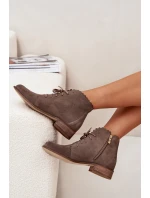 Zazoo 2964 Zamszowe Botki Na Płaskim Obcasie Ciemnobeżowe