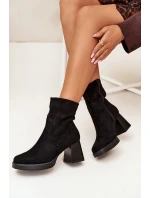 Dámské Botky Na Podpatku Z Eko Semiše Se Zipem Černé model 21705632 - Boto Dámské Botky Na Podpatku Z Eko Semiše Se Zipem Černé model 21705632 - Boto