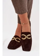 Dámské mokasíny z pravé semišové kůže se zlatým detailem D&A CR61-3115 čokoládové