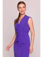 S410 Šaty áčkového strihu so zaväzovaním a výstrihom do V - fialové