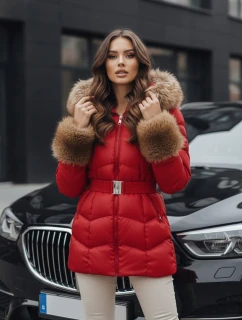 Dámska prešívaná zimná bunda s kapucňou červená FashionStreet TY5321