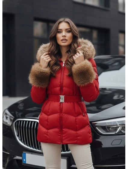 Dámská prošívaná zimní bunda s kapucí červená Dstreet model 21993703 - FashionStreet
