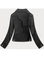 Jednoduchá čierna dámska džínsová bunda s vreckami (SA40)