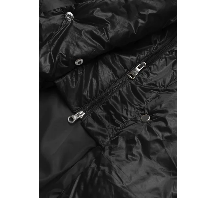 Černá dlouhá dámská bunda s opaskem model 21247355 - Ann Gissy Černá dlouhá dámská bunda s opaskem model 21247355 - Ann Gissy