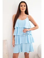 Dámske mini šaty s volánikmi modré