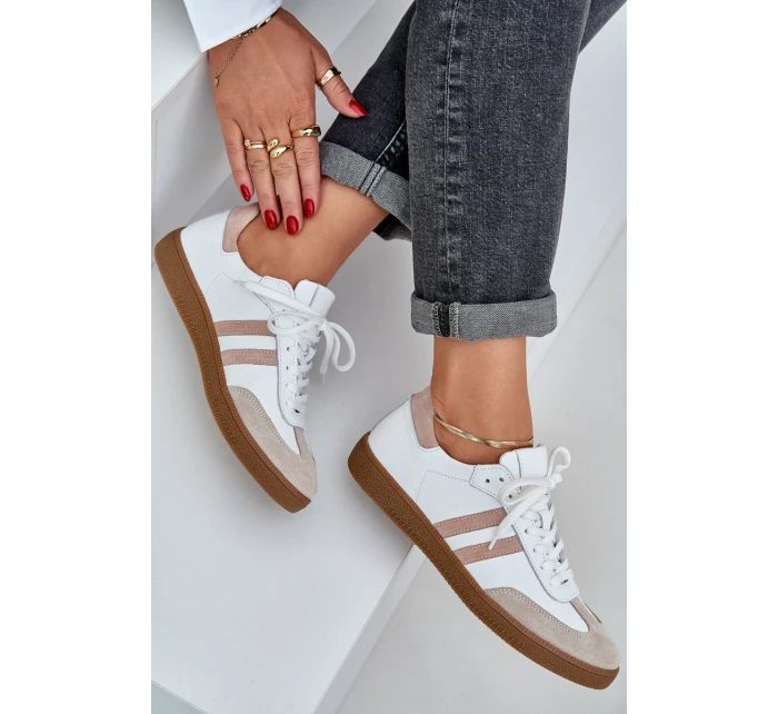 Zazoo N1068 Skórzane Niskie Sneakersy Damskie Beżowe