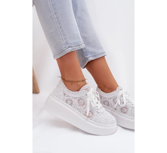 Háčkované dámské tenisky na platformě bílé Evalora