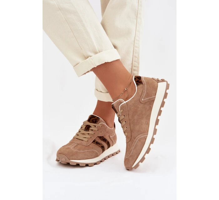 Dámské semišové tenisky na platformě Leopardí vzor model 22013938 Hnědé - S.Barski