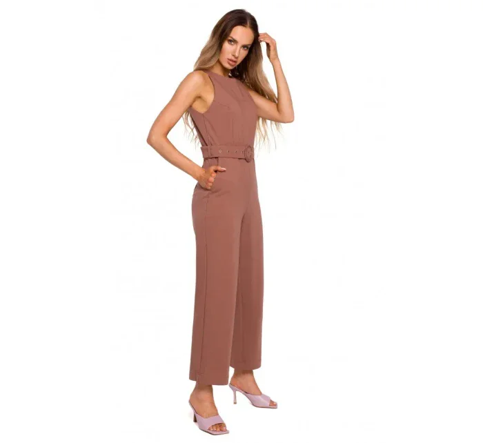 M679 Overal bez rukávov s opaskom a sponou - cukrovo ružový