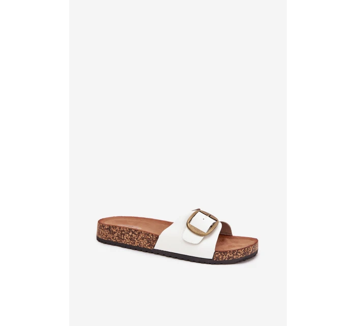 Dámske papuče na korkovej platforme s prackou - biele Dámske papuče na korkovej platforme s prackou - biele