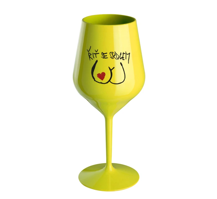 ŘIŤ SE SRDCEM - žlutá nerozbitná sklenice na víno 470 ml