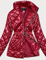 Červená prešívaná dámska bunda s opaskom (BH2208)