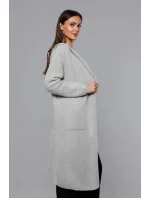 Svetlosivý dlhý vlnený prehoz cez oblečenie typu alpaka s kapucňou (M105-1)