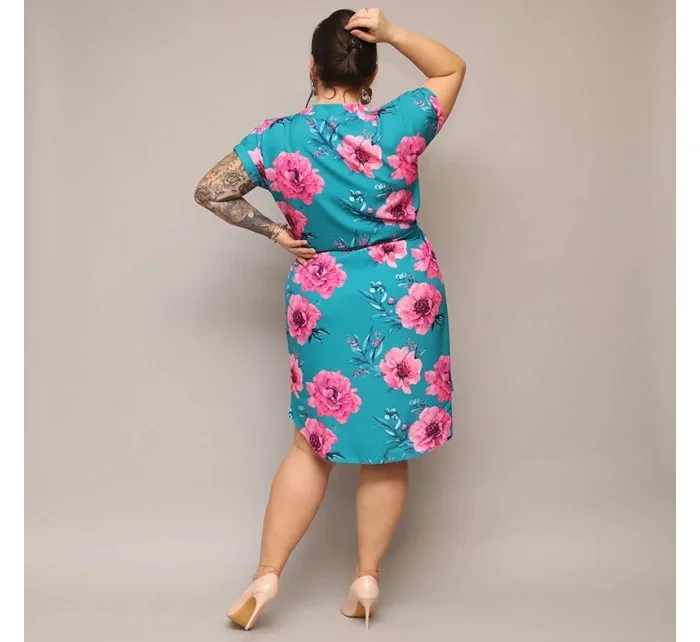 Dámské květované šaty v mořské barvě s páskem model 20070208 - Moon