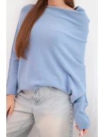 Svetr dámský viskózový asymetrický typu model 21949298 džínový modrý - K-Fashion