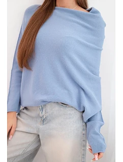 Svetr dámský viskózový asymetrický typu model 22281575 džínový modrý - K-Fashion