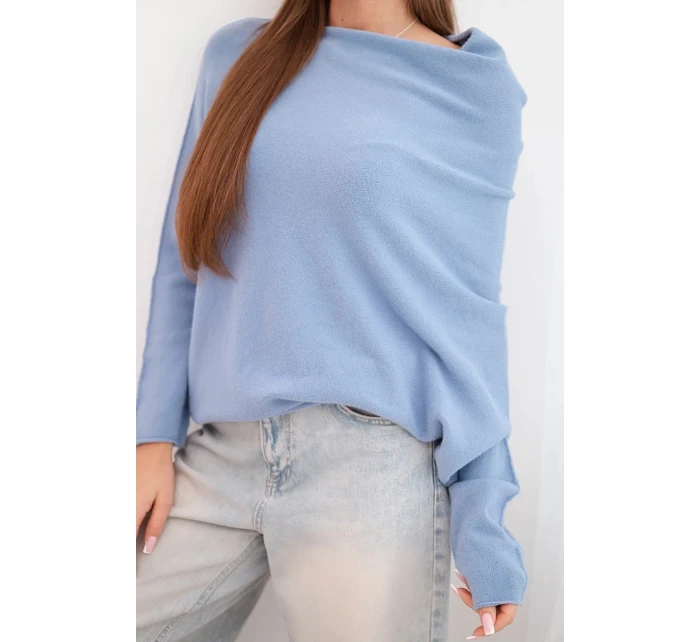 Svetr dámský viskózový asymetrický typu model 21949298 džínový modrý - K-Fashion