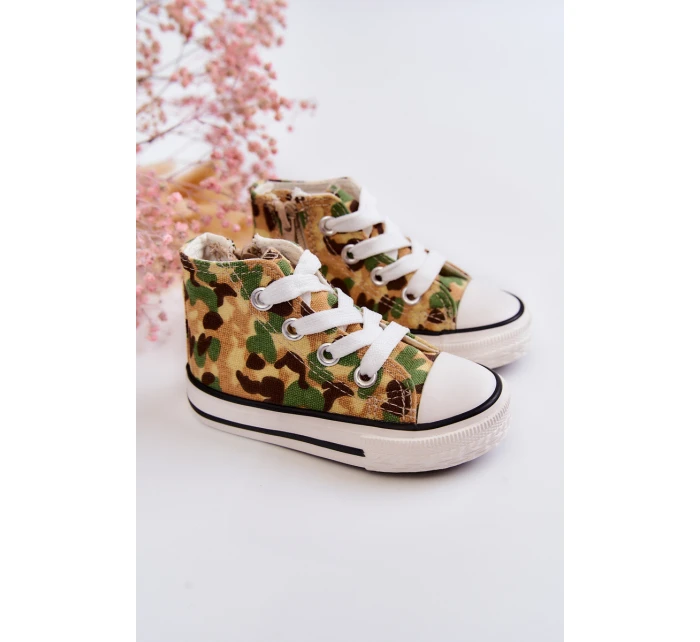 Dětské vysoké tenisky s zipem Béžová a zelená Filemon