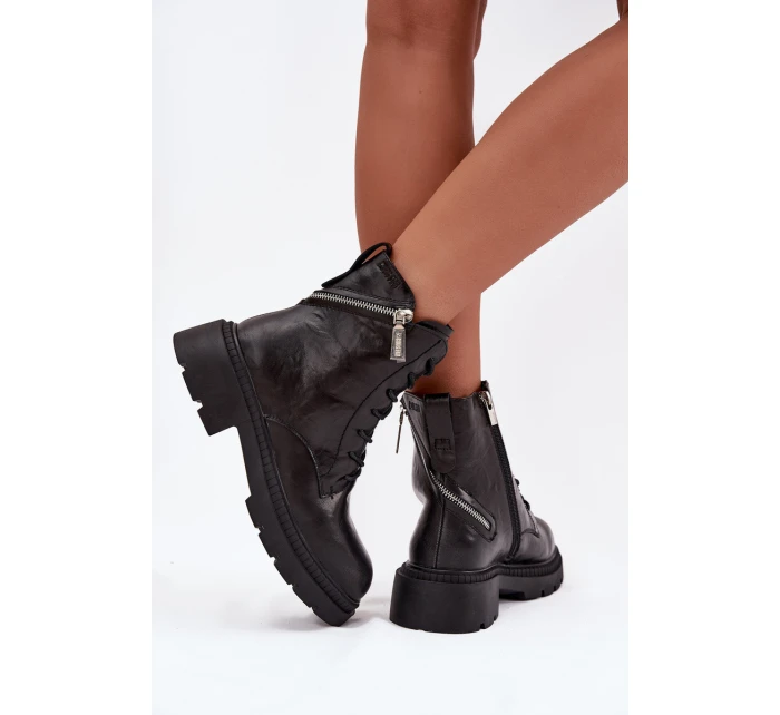 Skórzane Botki Workery Damskie Ocieplane Big Star SS274452 Czarne