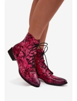 Kožené vzorované kotníkové boty na ploché podrážce model 21714214 Růžové - Maciejka