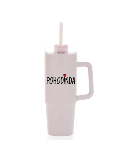 POHODINDA - růžová cestovní termoska s průhledným víčkem 900 ml