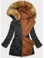 Karamelová čierna obojstranná dámska zimná bunda (m-210a5)