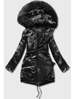 Čierna dámska bunda s kapucňou pre prechodné obdobie (B8091-1)