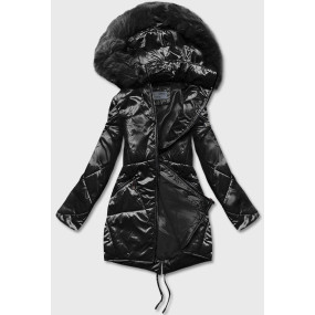 Čierna dámska bunda s kapucňou pre prechodné obdobie (B8091-1)