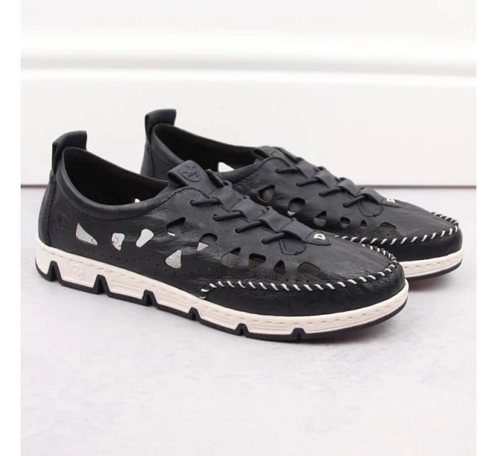 W modrá kožená polobotka s podrážkou model 19737391 - Rieker W modrá kožená polobotka s podrážkou model 19737391 - Rieker