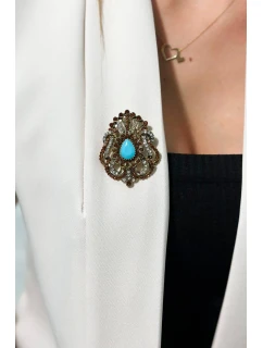 Brož model 18753855 zlato + modrá - K-Fashion