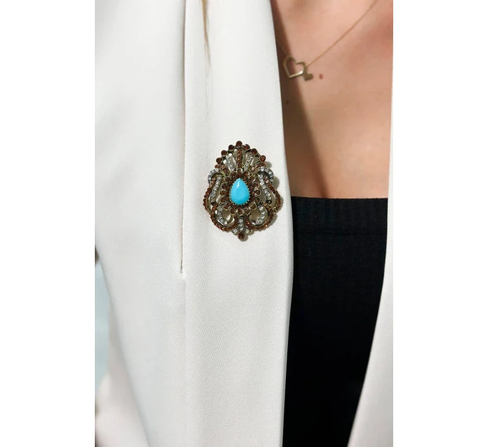 Brož model 18753855 zlato + modrá - K-Fashion