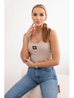 Rebrovaná blúzka s trblietkami béžová