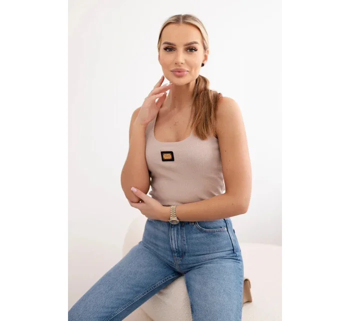 Žebrovaná halenka s třpytkami béžová Žebrovaná halenka s třpytkami béžová