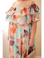 Dámské šaty plus size s volánem a odhalenými model 22092394 s elastickým pasem maxi mátová - K-Fashion