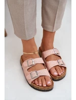 Materiałowe Klapki Na Korkowej Podeszwie Z Klamrami Różowe Atera