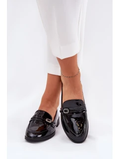 Lakierowane Mokasyny Damskie Z Ozdobną Sprzączką Czarne Mollan