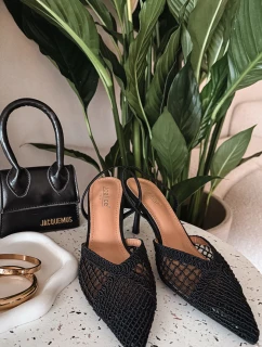 Sandály z pleteniny na podpatku Černé Hanelis