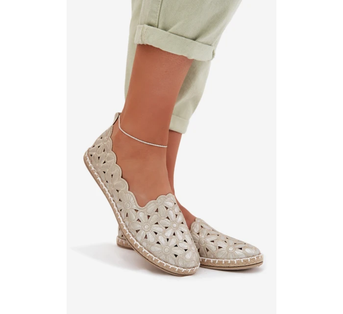 Dámské nazouvací baleríny s květinami zlaté model 22026526 - EVENTO