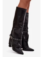 Dámské kozačky na klínku s ozdobným páskem eko kůže černé model 21708879 - Boto