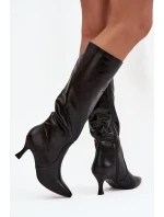 Dámské kozačky na podpatku z eko kůže černé model 21744548 - Boto Dámské kozačky na podpatku z eko kůže černé model 21744548 - Boto