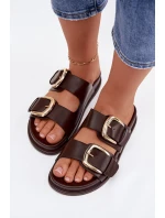 Dámské ekologické kožené pantofle se zlatými sponami Čokoládové Tervessa Dámské ekologické kožené pantofle se zlatými sponami Čokoládové Tervessa