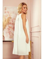 ALIZEE - Dámske šifónové šaty vo farbe ecru so zaväzovaním 350-1