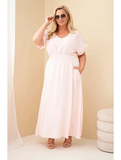 Dámske plus size šaty s opaskom v páse candy pink Dámske plus size šaty s opaskom v páse candy pink