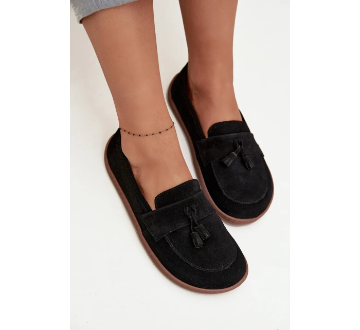 Kožené semišové mokasíny typu barefoot Zazoo 322 černé Kožené semišové mokasíny typu barefoot Zazoo 322 černé