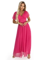 Dlouhé šaty s výstřihem, kosticemi a krátkými rukávy model 21955756 - numoco basic Dlouhé šaty s výstřihem, kosticemi a krátkými rukávy model 21955756 - numoco basic