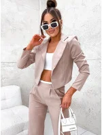 Béžová dámska súprava - krátke sako a široké nohavice (8263)