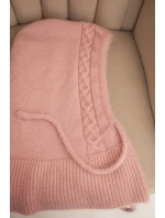 Dámska čiapka s kapucňou s pleteným vzorom s kravatou púdrovo ružová Dámska čiapka s kapucňou s pleteným vzorom s kravatou púdrovo ružová