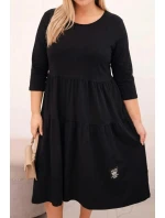 Dámská bavlněná Plus Size šaty s volány a ohrnutým rukávem černá