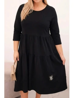 Dámske bavlnené plus veľkosť šaty s volánikmi a volánovými rukávmi čierne